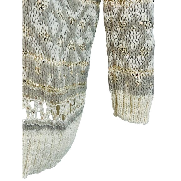 RARE NWT Free People Ivory Metallic Shimmer Slouchy On-Off Shoulder Knit Sweater - Picture 12 of 16